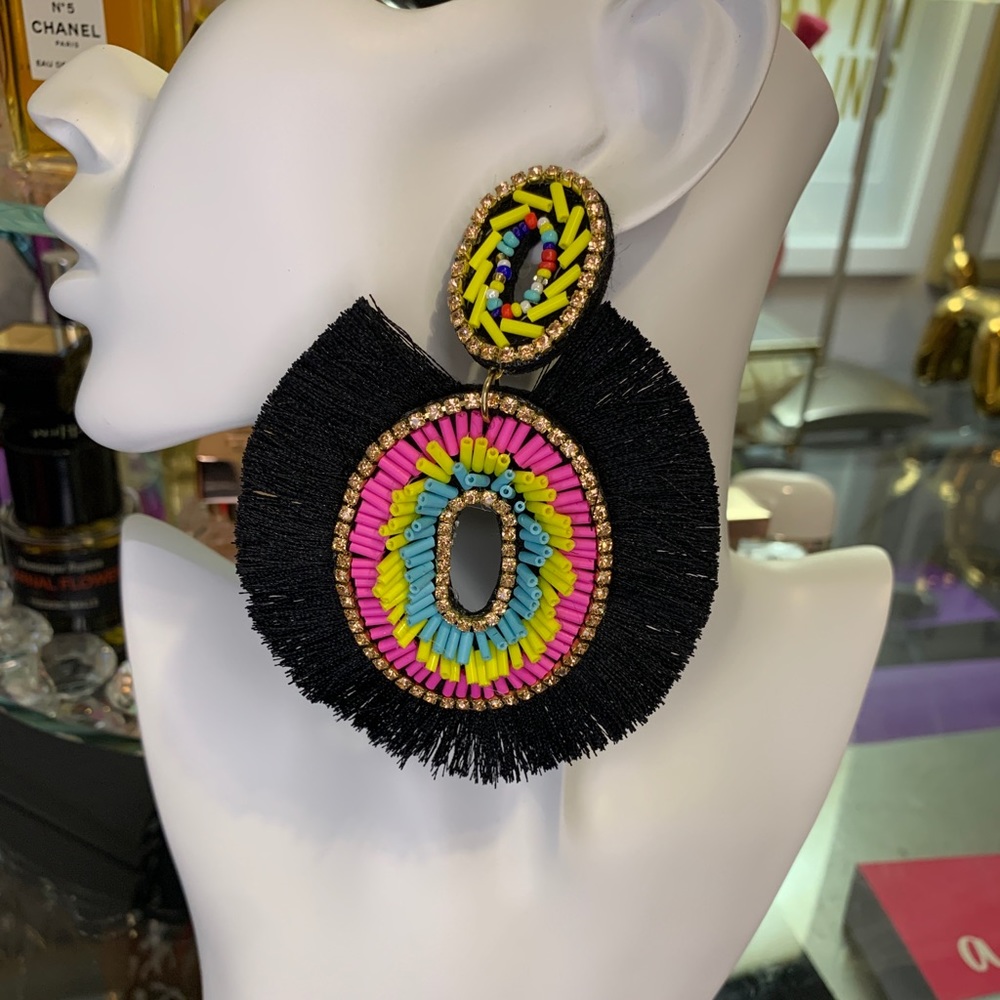 Boho Fringe Multicolor Oversized Drop Tassel Earrings